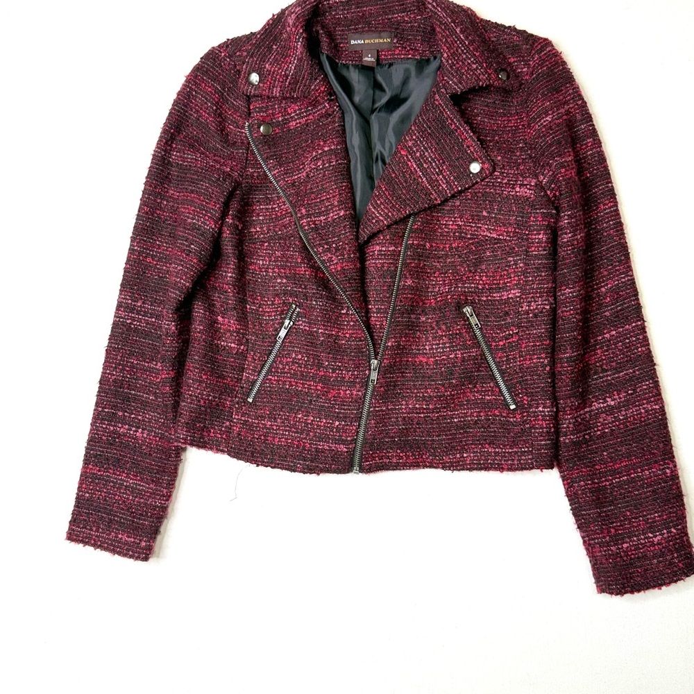Dana Buchman Burgundy Tweed Moto Tweed Biker Jacket Size 4